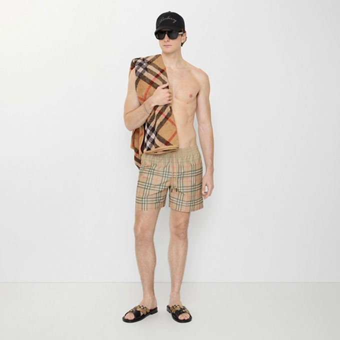 burberry faded check print drawstring casual shorts